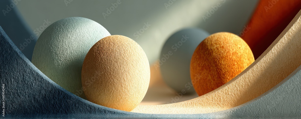 Poster close-up of textured spherical objects in a gradient abstract setting