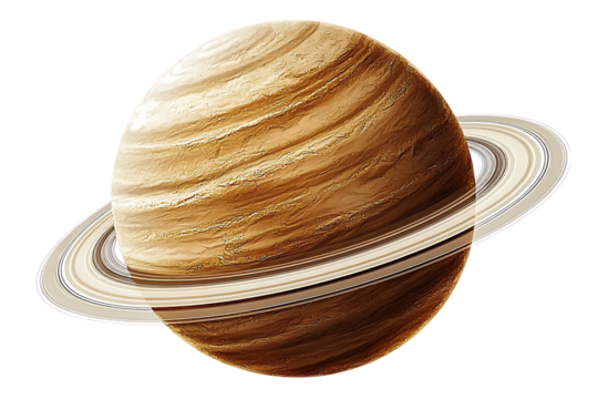 Planet saturn with its rings isolated on white or transparent png