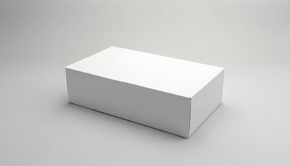 Minimalist white rectangular box, perfect for product presentation, gifts, shipping. Clean, modern container made of blank cardboard, ready for custom printing, branding. Versatile for retail,