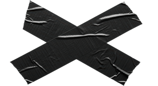 Bold black masking tape X, perfect for graphic design, adding texture, or creating a grunge aesthetic on your next creative project