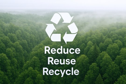 Reduce, Reuse, Recycle Concept with a Forest Background Emphasizing Environmental Conservation and Sustainable Practices