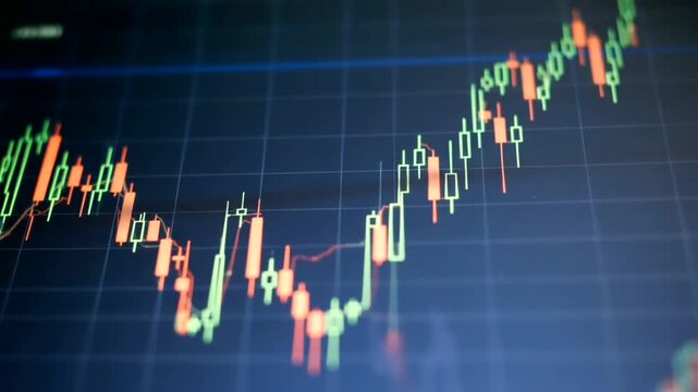 Close-up view of a stock market chart displaying fluctuating prices and trends