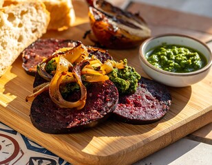 Roasted Beets with Caramelized Onions and Pesto.