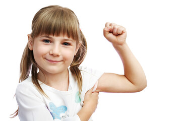 Smiling Girl Flexing Arm
