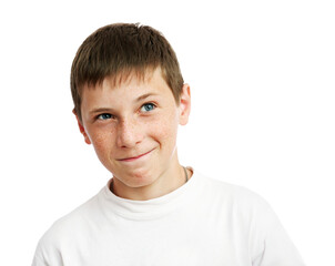 Pensive Young Boy on Transparent Background
