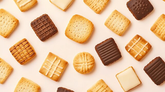 Assortment of sweet biscuits and cookies on a light background
