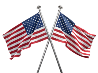 Two crossed national flags on silver poles with a transparent background