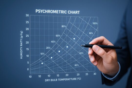 Psychrometric Chart Analysis: Engineer Examining Humidity and Temperature Data for HVAC Design and Building Management