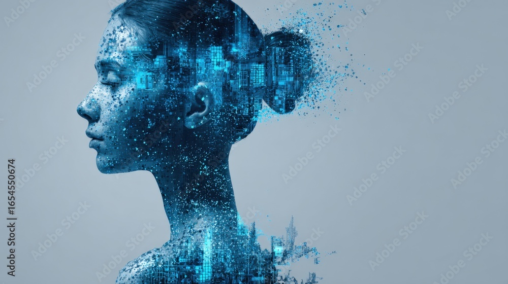 Poster digital transformation of woman: emerging technology and artificial intelligence concept with data p