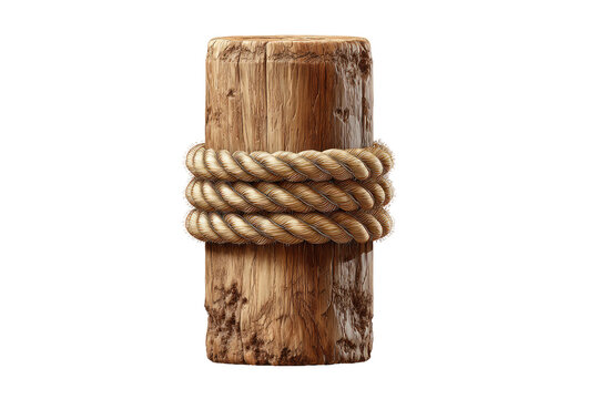 Wooden mooring post bound with rope