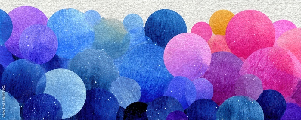 Poster abstract watercolor painting of colorful overlapping circular patterns