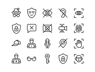 Fototapeta premium Collection of minimalist black outline icons representing security privacy and technology concepts icon set
