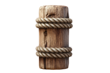 Wooden bollard with nautical rope