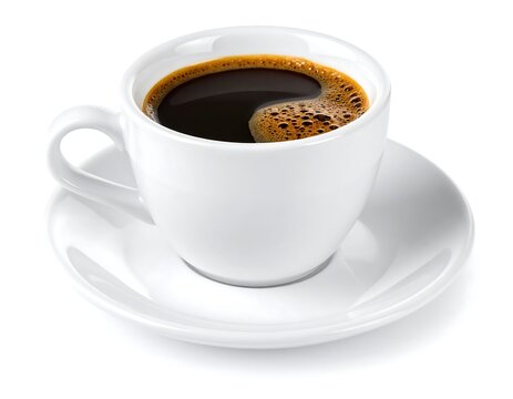 Close-up of a Steaming Cup of Black Coffee on a White Background Isolated - Powered by Adobe