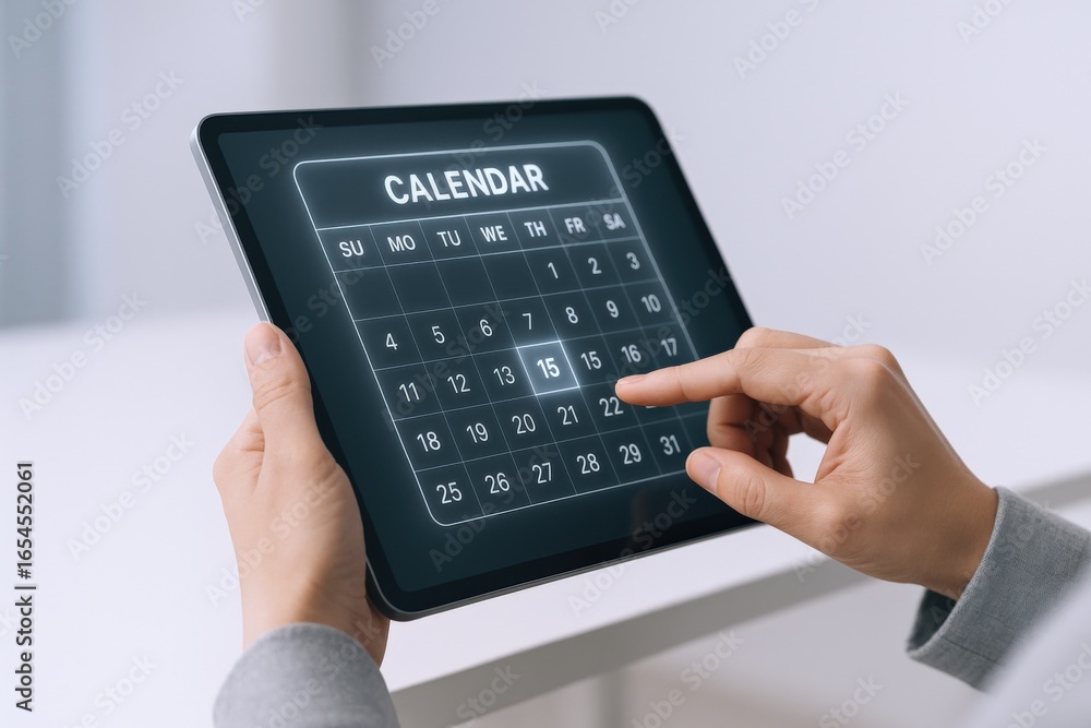 Poster digital calendar management on tablet display: scheduling and planning for business appointments