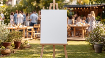 Blank Canvas on Easel at Outdoor Party Ready for Personalization and Creative Messaging