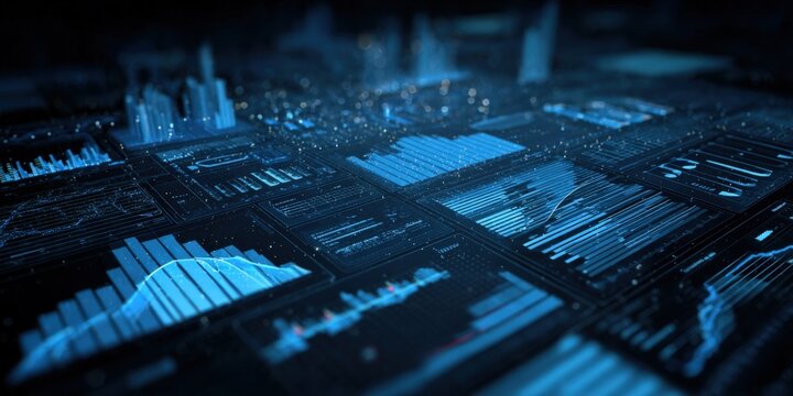 Futuristic Interface with Digital Data Analysis, Graphs, Charts, and Statistics for Business Intelligence