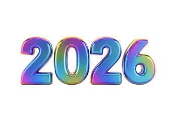 Colorful 3D numbers 2026 for New Year celebration. Isolated on transparent background, png