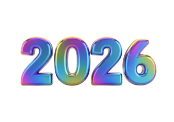 Colorful 3D numbers 2026 for New Year celebration. Isolated on transparent background, png