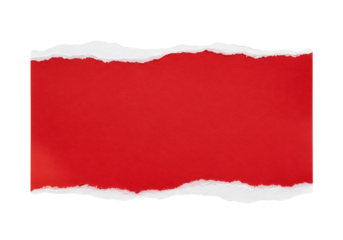 A strip of textured red paper with realistic torn edges, blank for text. Isolated on transparent background, png