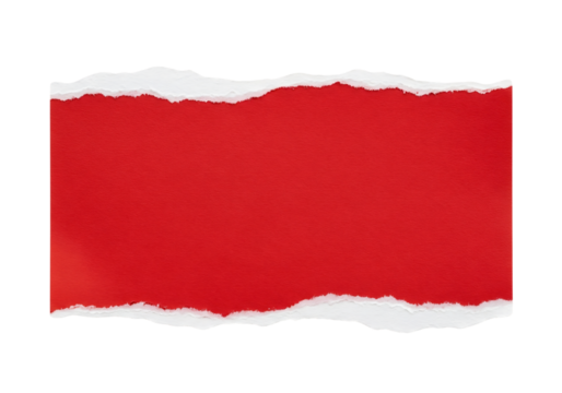 A strip of textured red paper with realistic torn edges, blank for text. Isolated on transparent background, png - Powered by Adobe