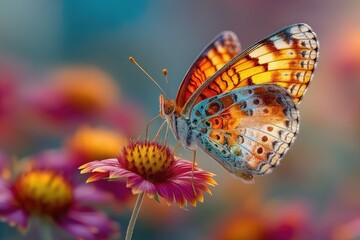 Obraz premium Butterfly Resting on Flower in Garden Setting
