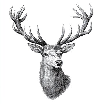 Deer stag antlers wildlife animal forest engraving etching vintage sketch hunting nature illustration