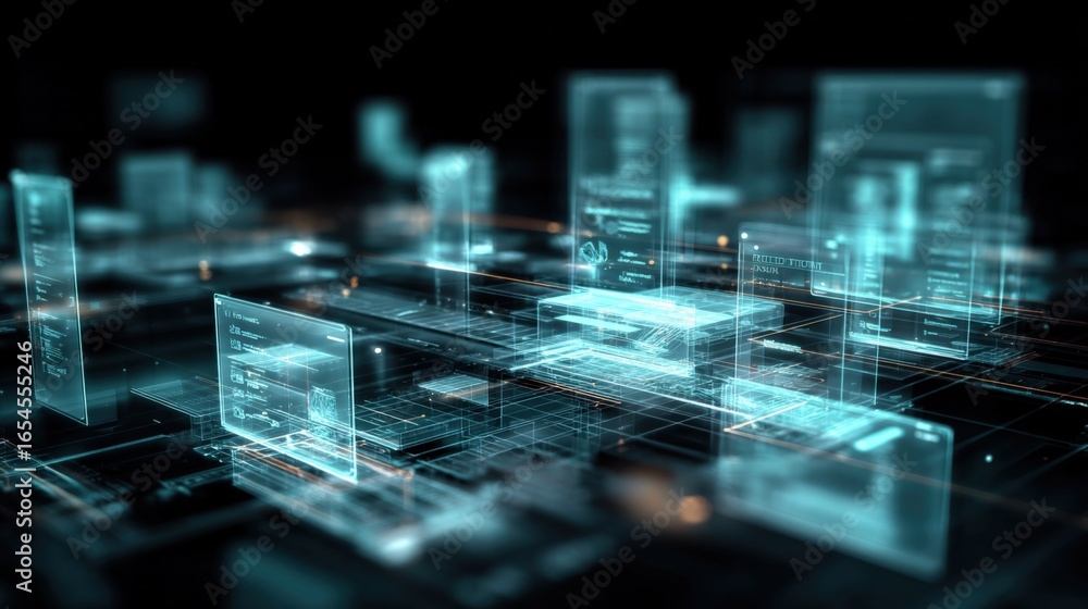 Poster abstract futuristic technology background with data visualization and artificial intelligence, high-