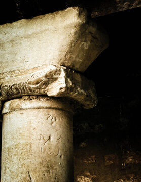 Ancient lonic column. Ochrid City, Macedonia.