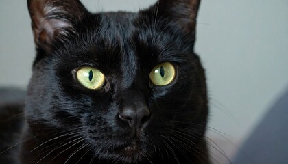 Close-up of a black cat's face.