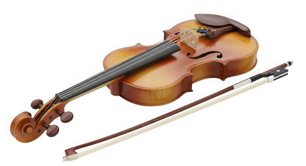 Fototapeta premium Violin and bow isolated on transparent background