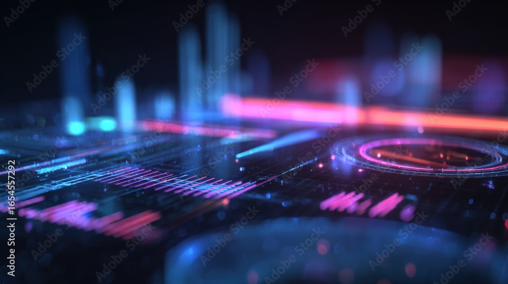 Poster futuristic technology interface with digital hud elements for data visualization and information dis