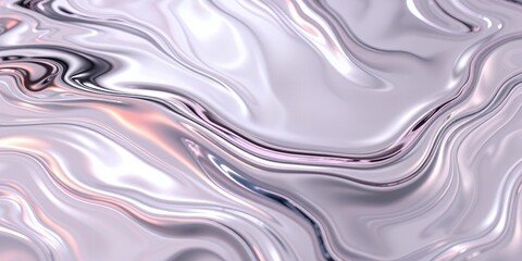 Fototapeta premium Smooth metallic liquid surface with fluid wave patterns and subtle pink and purple highlights
