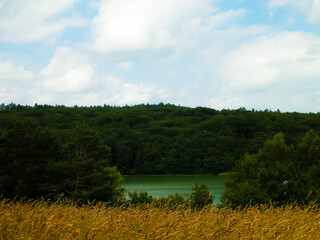 Field in Wiezyca and Ostrzyckie Lake in a backgraund.