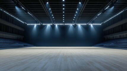 Spacious Indoor Arena with Bright Lighting and Empty Seating Area