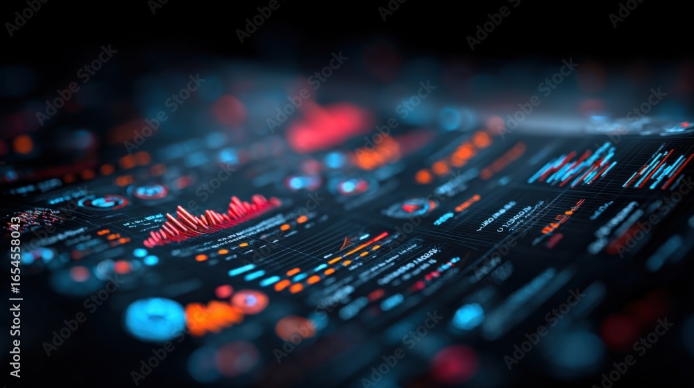 Aufkleber abstract digital technology interface with glowing data visualizations for business intelligence and