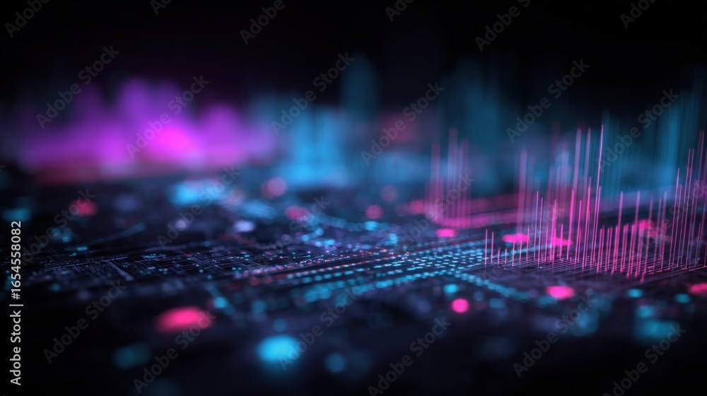 Aufkleber futuristic data visualization: abstract network with glowing nodes and technological connectivity fo