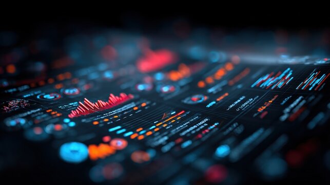 Abstract Digital Technology Interface with Glowing Data Visualizations for Business Intelligence and Analysis