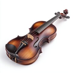 A detailed studio shot of a beautiful wooden violin, its elegant curves and craftsmanship on full display