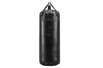 Black punching bag, vertical, on black background