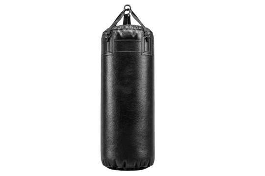 Black punching bag, vertical, on black background