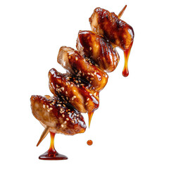 Grilled chicken skewers, teriyaki glaze drips