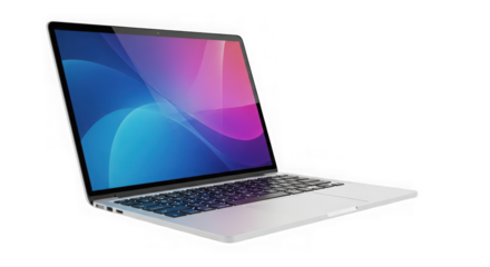 Modern laptop with colorful screen isolated on transparent background, for work