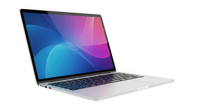 Modern laptop with colorful screen isolated on transparent background, for work