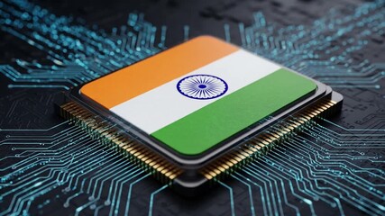 Indian Flag Integrated On A Microchip Representing Technological Advancements In Digital Circuitry - Powered by Adobe