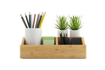 Obraz premium Modern desk organizer box isolated on transparent background