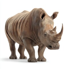 Fototapeta premium A majestic rhinoceros stands tall, exuding power and strength, showcasing its formidable horn