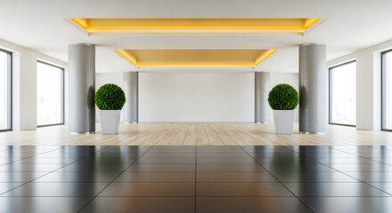 Fototapeta premium Modern Interior Lobby with Columns and Plants architecture