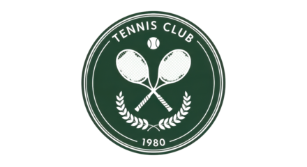 Vintage Tennis Club 1980 logo with crossed rackets and laurel wreath isolated PNG with Transparent Background