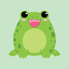 Happy Green Frog Character, Cute Fatty Toad Smile, Childish Frog Sitting, Adorable Frog illustration, Funny Toad Whimsical Animal 